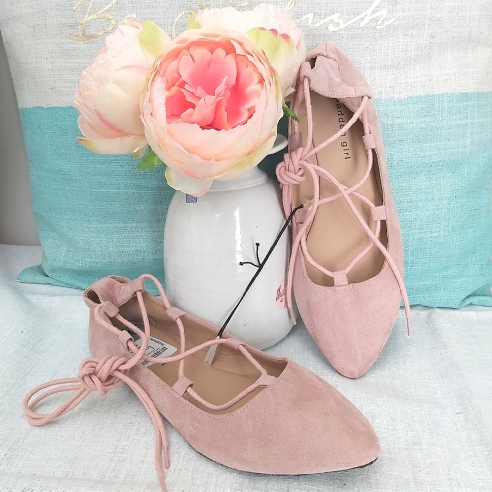 Madden Girl ballet flats blush pink lace around  pointed toes